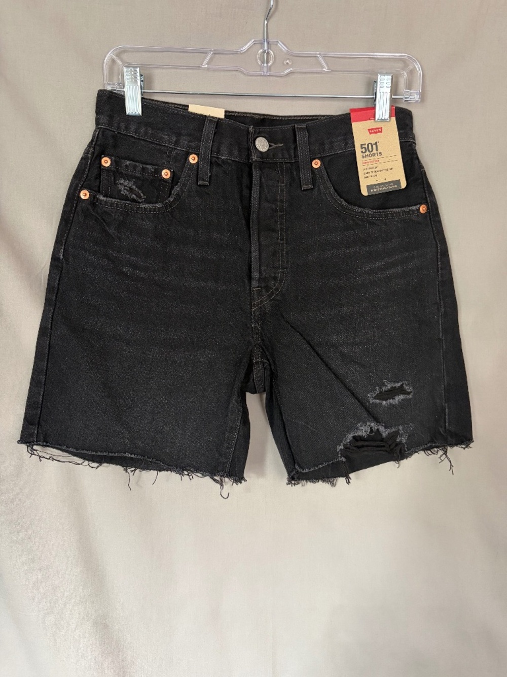 Levi's Black Distressed 501 Jean Shorts